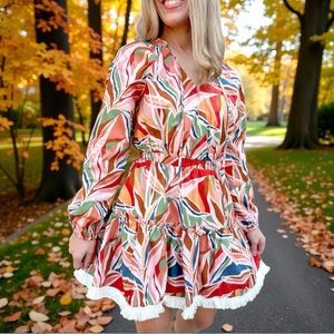 Strut and Bolt long sleeve print mini dress size S